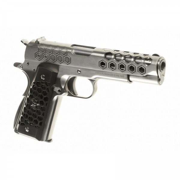 Airsoft Pistole WE M1911 Hex Cut - GBB 6 mm, Silber